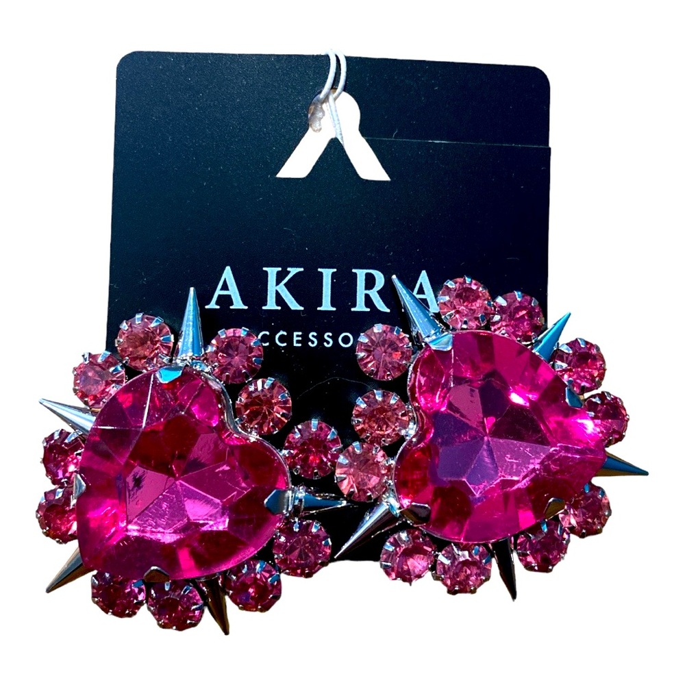 AKIRA Spiked Heart Crystal Earrings NWT